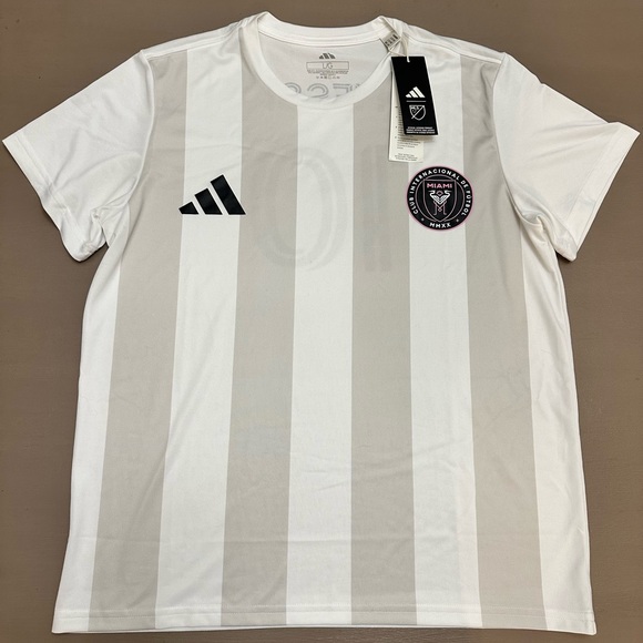 adidas Tops - Adidas Lionel Messi Inter Miami CF Jersey White Striped Shirt Women's L NWT